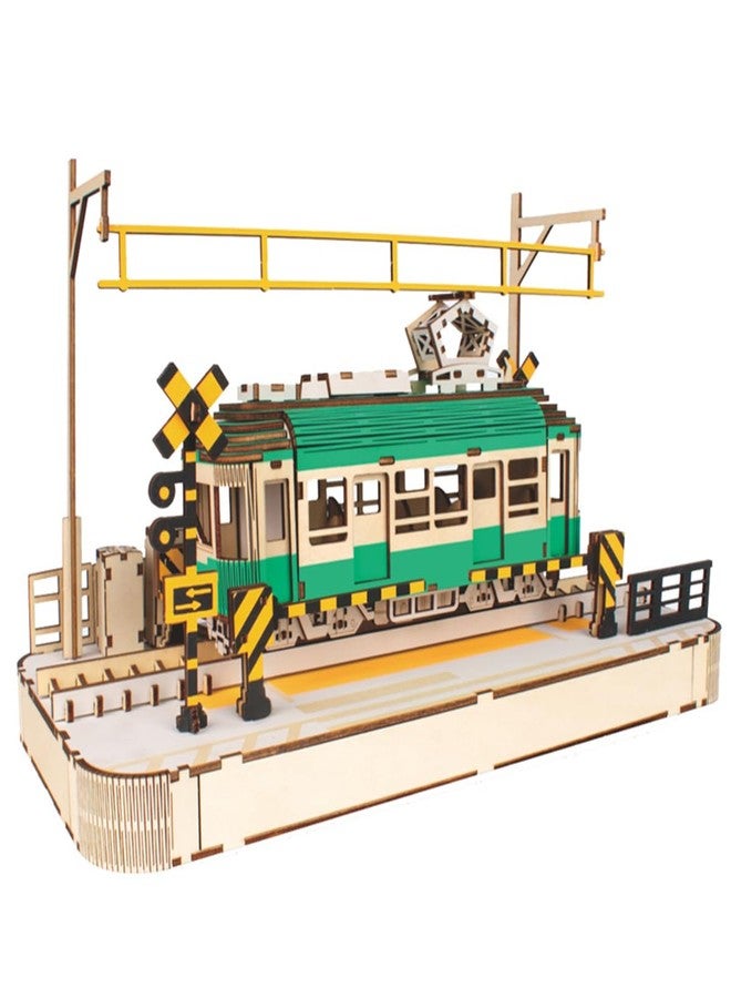 Bitopbi 3D Wooden Puzzles Streetcar Laser Engraving DIY Safe Assembly Constructor Kit Toy for Teens and Adults Transportation Vehicle Mechanical 3-D Models for Self-Assembly (Streetcar) - Image 1